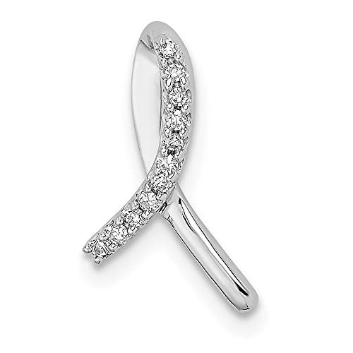 Diamond Pendant Charm 925 White Sterling Silver Breast Cancer Awareness 15 mm 8 mm Diamond 0.055ct