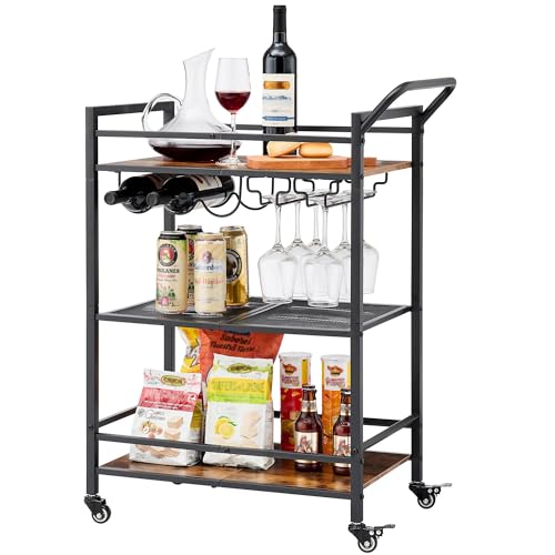 Tajsoon3tierbarcartmobilebarservingcartindustrialstylewinecartforkitchenbeveragecartwithwinerackandglassholderrollingdrinktrolleyforlivingroomrusticbrown  Urban Country Home Decor Tajsoon 3 tier bar cart mobile bar serving cart industrial style wine cart for kitchen beverage cart with wine rack and glass holder rolling drink trolley for living room rustic brown  urban country home decor
