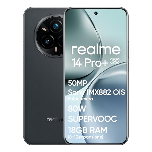 realme 14 Pro+ 5G Smartphone, 8+256GB, Snapdragon® 7s Gen 3, Cámara Sony IMX896 OIS 50MP, Pantalla Quad-Curve sin Bordes, Batería 5260mAh, Carga Rápida 80W SUPERVOOC, Grey