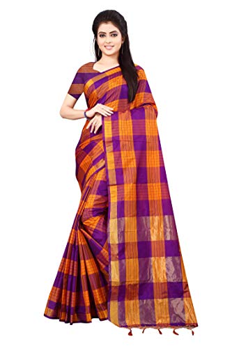 Sari de mezcla de algodón para bodas y eventos culturales color morado