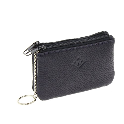 FASHIONGEN - Porte-Monnaie en Cuir à Double Compartiment à Zip, pour Homme et Femme - Bleu Marine