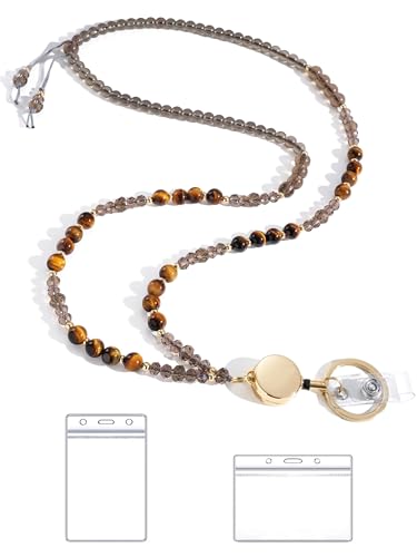BettDecor Lanyards for ID Badges and Keys,Natural Stone Beaded Teacher