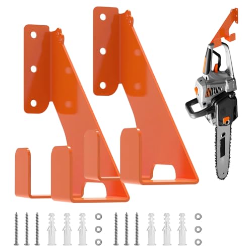 FARYODI Soporte para motosierra montado en la pared, 2 unidades, soporte para motosierras Stihl, Husqvarna, Echo motosierra de 150 kg, accesorio forestal, ahorra espacio para garajes y talleres