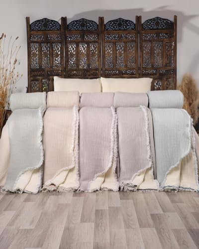 100% Cotton Muslin Comforter, 7 Layers Duvet, Soft Turkish Cotton Muslin Comforter, Lightweight, (Light Green, King (U.S. Standard))