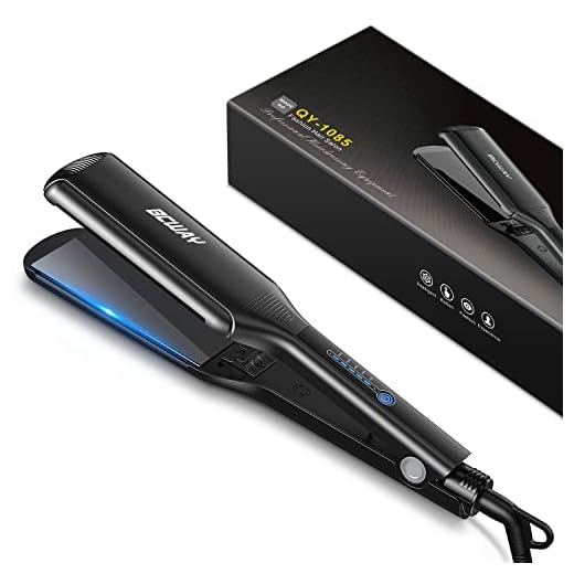 Bcway Professional Hair Straightener, 2.16'' Extra-Large Floating Titanium Flat Iron for Hair, 30s Instant Heating Straightening Iron with 5 Adjustable Temp, Anti-Static Hair Iron for All Hair Types