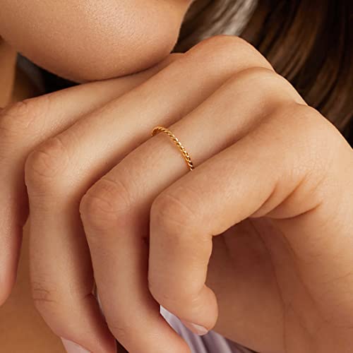 Me&Hz 14K Gold Plated Stacking Rings For Women 1Mm Ultra Thin Gold Ring Braided Rope Band Thumb Kunckle Dainty Simple Eternity Stackable Rings Size 7 #TOP1