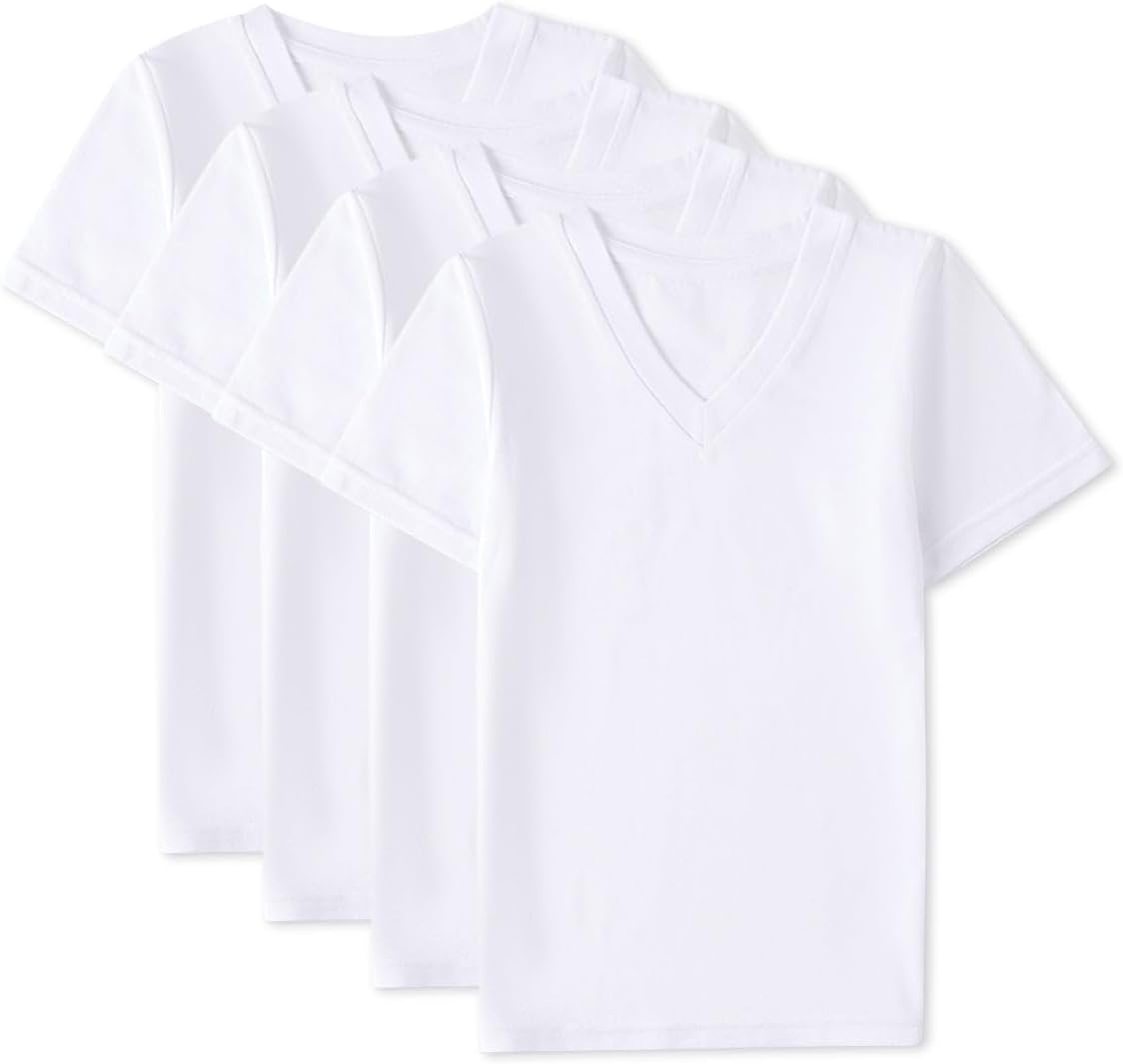 MeMoi 4 Pack Boys Cotton Rich V-Neck Short Sleeve Undershirts
