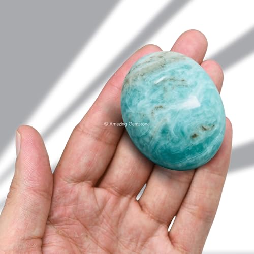 Image of Amazing Gemstone Caribbean Calcite Crystals and Healing Stones - Large Palm Stone Piedra for Good Luck, Balanced Positive Energy, Meditation - Unique Stocking Stuffers, Birthday Gifts