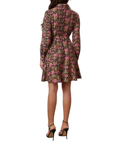 Image of Women's Long Sleeve Button Up Midi Belt Shift Collar Dress with Pockets for Work Office Business