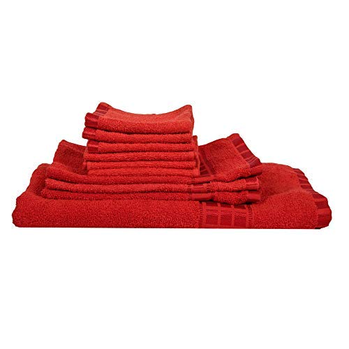 Ensemble de bain en coton 10 pièces rouge et multicolore avec draps de bain Act-013