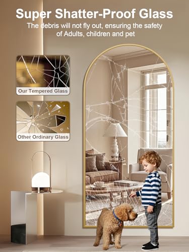 Image of 71 inchx32 inch Floor Mirror Full Length, Arched Full Length Mirror with Stand, Large Full Body Mirrors for Bedroom Living Room or Cloakroom Gold