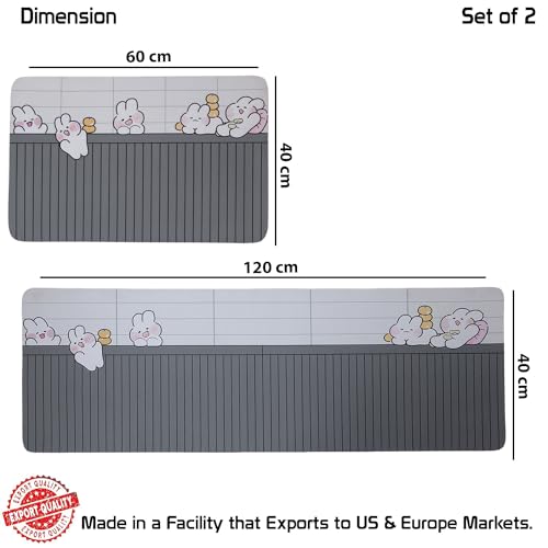 Image of HomeCloud Rubber Kitchen Mats for Floor Set of 2 Pcs | Non-Skid, Soft Absorbent Rugs for Kitchen, Laundry, and Hallway | 120x40cm, 40x60cm| 4mm Thickness (Bunnies Grey)