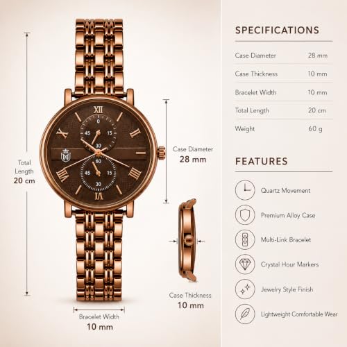 Image of MOOVER Women's Analog Quartz Watch with Stainless Steel Strap
