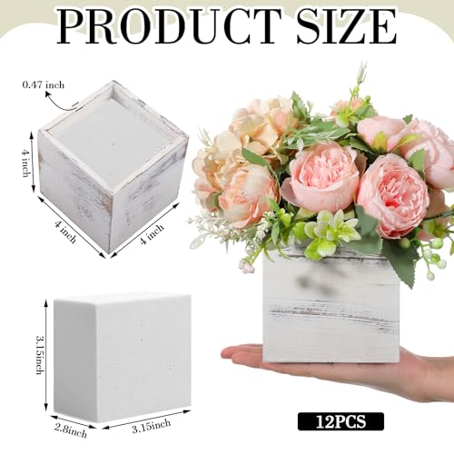 Suzile 12 Set Wooden Box Centerpiece, 4 Inch Square Planter Vase by Suzile - Used condition - Image 2