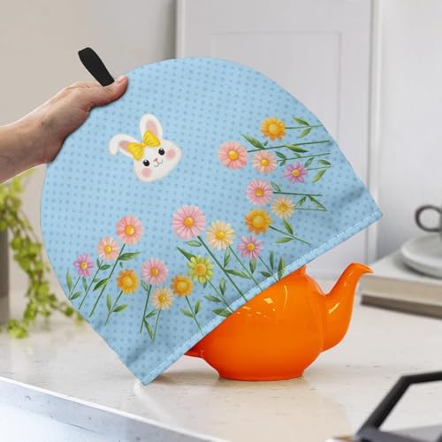 Image of Daisy & Rabbit Print Tea Cozy for Teapot Insulated Large Teapot Warm Tea Kettle Cover Machine Washable Coffee Pot Cloth Covers Kitchen Home Decorations for Party