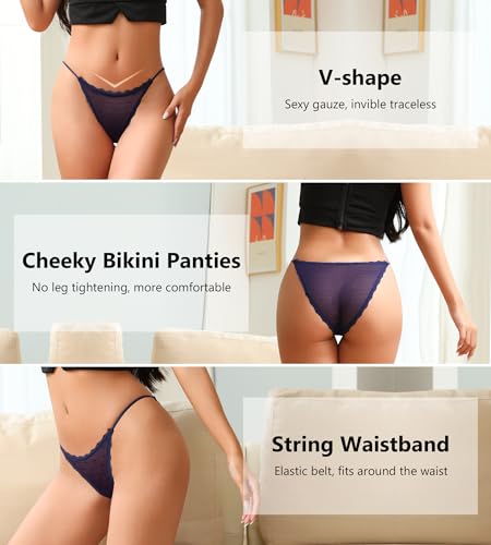 J-pone Sexy Underwear for Women String Bikini Underwear for Women High Cut Breathable Hipster Cheeky Lace Panties 5Pack4
