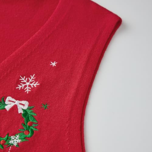 Image of SOLILOQUY Christmas Sweater Vest for Women Button Down Embroidery Knit Vest