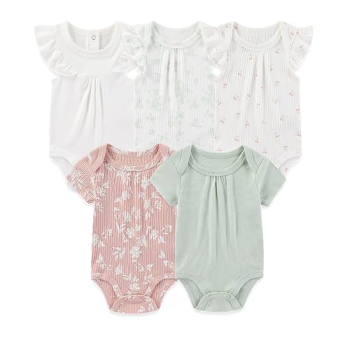 Image of Kiddiezoom Newborn Baby Bodysuit Short-Sleeve Rompar Clothing Set 5-Piece