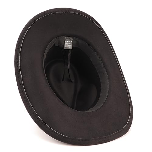 Image of DRESHOW Women Men Classic Felt Wide Brim Western Cowboy & Cowgirl Cap Belt Buckle Retro Panama Hat Unisex Rolled up Caps