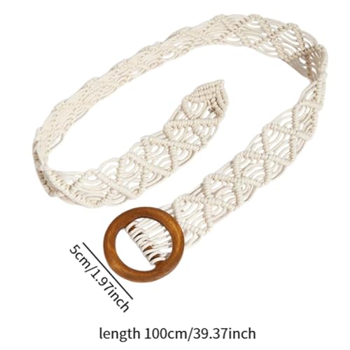 Boho Belt for Women Bohemian Waist Belt Skirt Accessory Cotton Linen Rope Wooden White Summer Spring Beach2