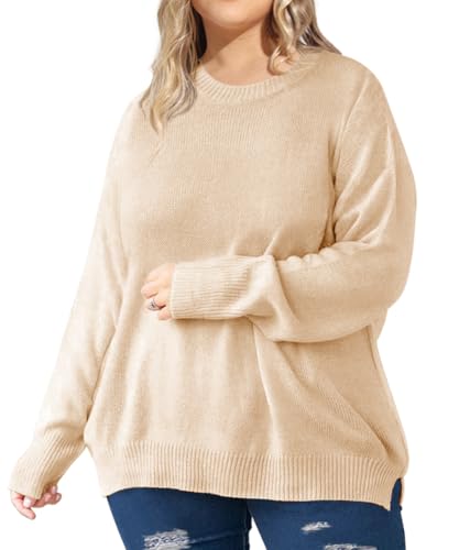 RITERA Plus Size Sweater for Women Pullover Crewneck Knit Side Split Sweatershirt Winter Casual Basic Oversize XL-5XL