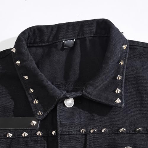 Mens Punk Rock Denim Vest Jacket Lapel Waistcoat with Rivets Jackets Button Trucker Jean Sleeveless Vests3