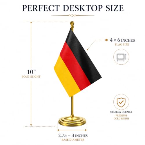 Image of The Flag Company Gold Acrylic Pole with Round Base | Desk Flag for Office, Reception & Home Decor (Germany)
