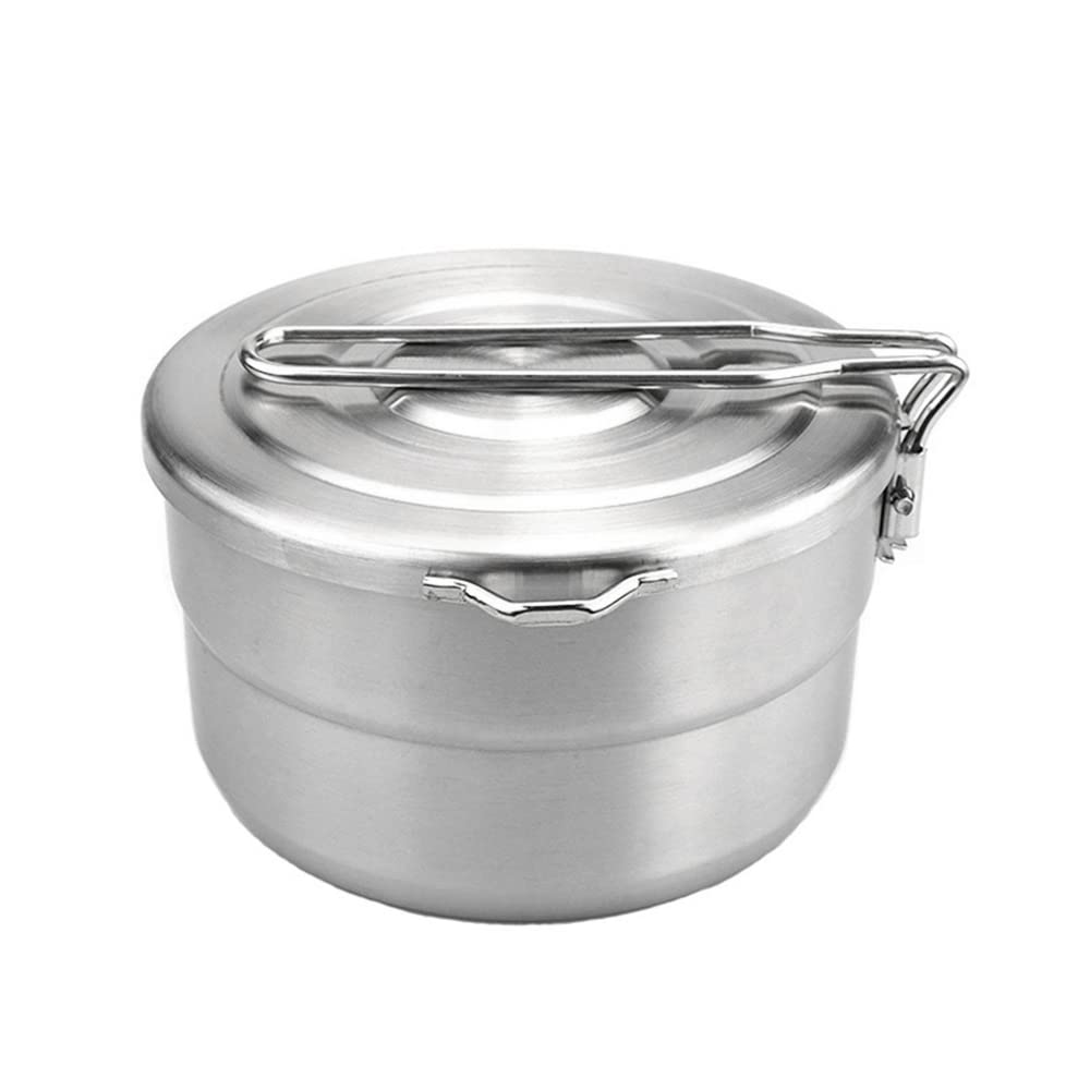 LixadaStainless Steel Camping Pot 1.5 L Large Capacity Bento Pot with Storage Bag Stainless Steel Camping Cooking Pot Camping Hiking Picnic Outdoor Cookware for Camping Hiking Picnic