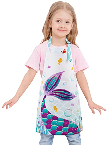 WERNNSAI Mermaid Art Aprons for Cooking - Painting Apron Art Smock Chef Aprons Kitchen Baking Gardening Party Birthday Gift