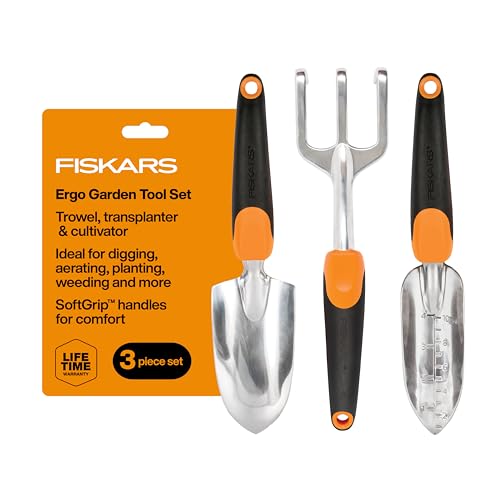 Fiskars 3-in-1 Garden Tool Set, Polished Cast-Aluminum Heads for...
