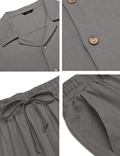 Image of COOFANDY Men 2 Piece Linen Outfit Beach Button Down Shirt Casual Loose Pant Sets