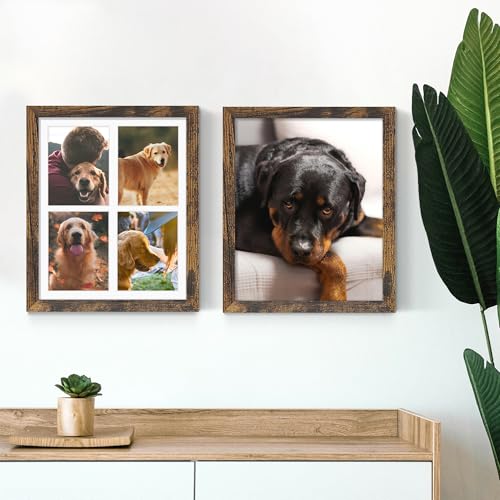 Image of DUENPY 12x16 Picture Frame 5x7 Collage Picture Frame Displays Four 5x7 inch Photos or 12x16 (Without Mat) for Available Horizontal Wall Mounting Display and Vertical Brown