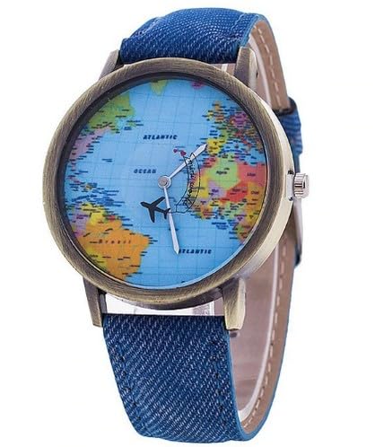 Hidzo Ver Mapa del Mundo - Ø 38 mm - Azul - Cuero sintético, Multi