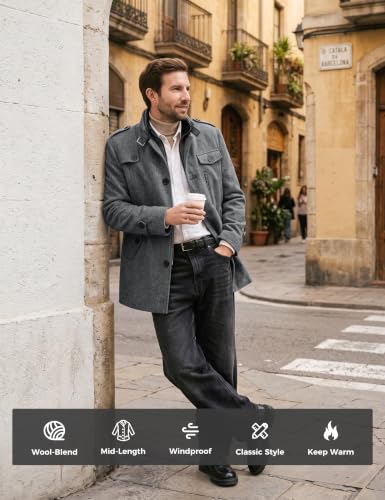 Image of Wantdo Men's Wool Blend Jacket Stand Collar Windproof Pea Coat
