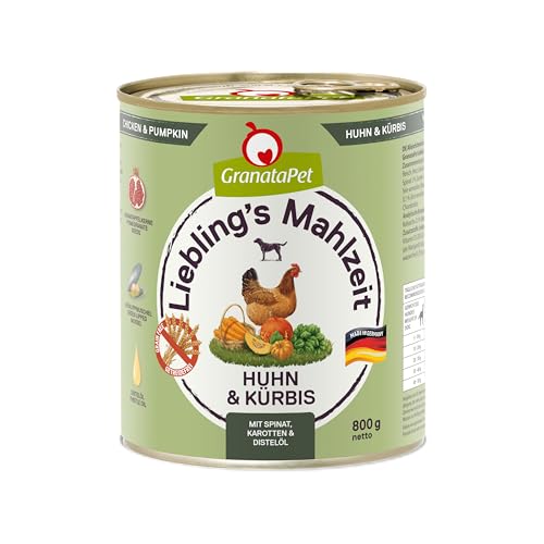 GranataPet Liebling's Mahlzeit Cibo Umido per Cani - Carne di Pollo e Zucca, Senza Cereali e Zuccheri Aggiunti, Alimento Completo in Scatolette - 6 x 800 g