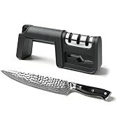 DARK EDGE 3PCS Kitchen Knives Set, 8 Inch Chef Knife with Black Sharpener and Blade Guard, Profes...