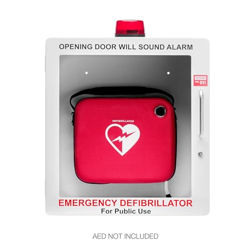Image of AED Defibrillator Wall Mount Cabinet | Optional Alarm & Lock | Durable Steel Frame | Fits Most Brands of AED's for Public Spaces or Home (White)(AED NOT Included)