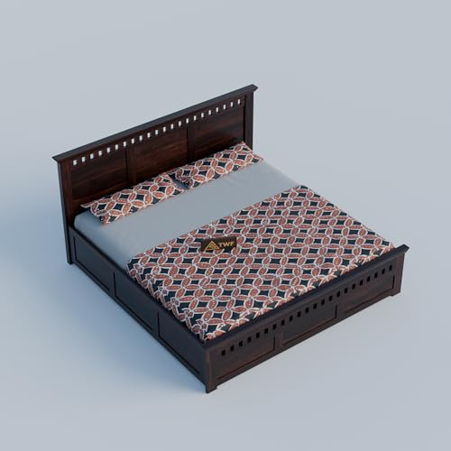 Image of Solid Sheesham Wood King Size Bed with Storage Box | Wooden Double Bed for Bedroom | Kuber Design Double Bed Cot Palang for Home | Rosewood, Walnut Finish