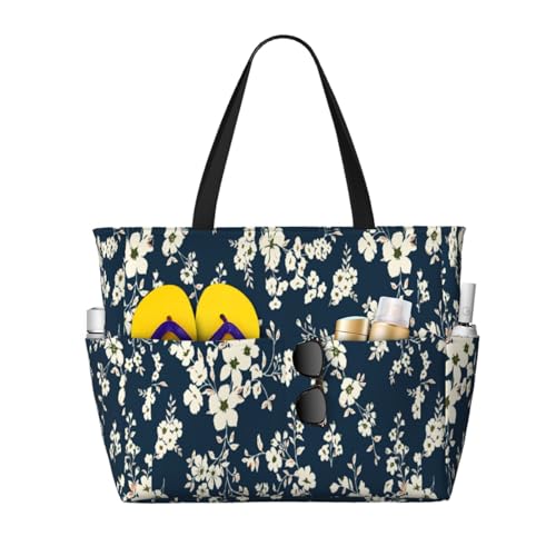 Grand sac de plage sac à bandoulière femme fourre-tout floral blanc
