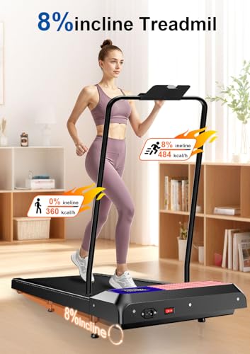 Image of Walking Treadmill Pad with Handle Bar, Portable Treadmills with Incline for Home and Office, 270lbs Capacity Under Desk Treadmill with 2.5HP Remote Control, LED Display