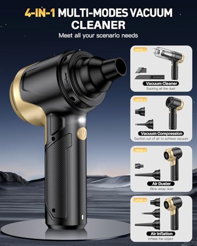 Image of EYYA Handheld Car Vacuum Cleaner Cordless, 15000PA High Power Vacuum & Air Duster, 4-in-1 Portable Mini Vacuum with LED Light, Hand Held Vacuum Cleaner for Car Home Office