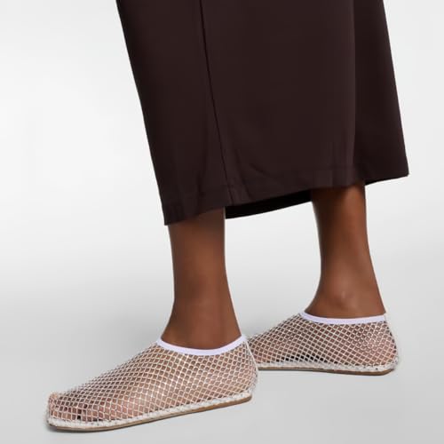 Image of Mesh Ballet Flats Round Toe Shiny Gem Mesh Flats Rhinestone Short Boots Sexy Sandals Cutout Sparkly Comfortable Beach Casual Dress Flats for Women