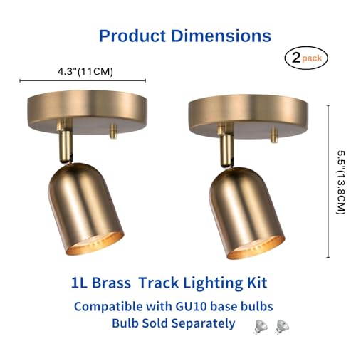 Image of 2 Pack 1 Light Track Lighting Modern Ceiling Spotlight Indoor with Matte Brass, Multi-Directional Adjustable Wall Mount Spot Lights for Bedroom Living Room Hallway Kitchen Corridor Stairs