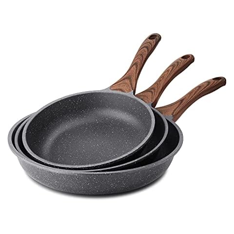SENSARTE Nonstick Frying Pan Set Nonstick Skillets, Swiss Granite Coating Omelette Pan, Healthy Stone Cookware Chef's Pan, PFOA Free (9.5+11+12.5 Inch) Cover