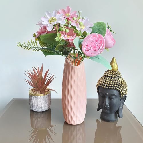 Image of SATYAM KRAFT 6 Pcs Artificial Peony Rose Flower Bouquet Bunch for Home Decor, Office, Bedroom, Balcony, Table Display, Wedding Decoration (Without Vase Pot) (Pink)