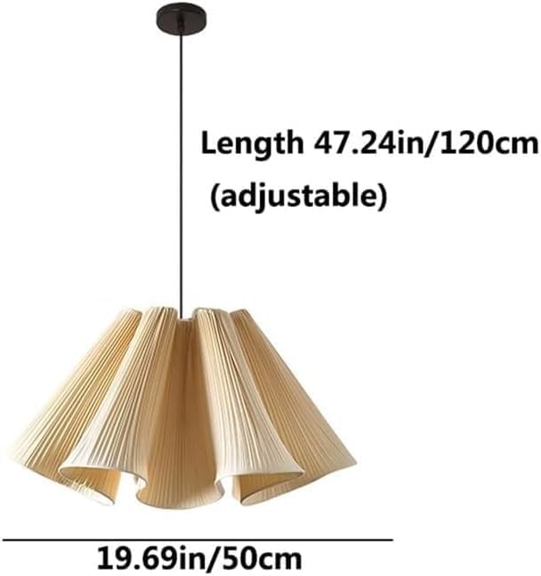 Medieval Hanging Lamp White Striped Pleated Skirt Shaped, E26 3-Color Dimming Linen LED Pendant Light, Adjustable Lighting Fixtures, for Dining Room, Living Room, Study, Tea Room(50CM)
