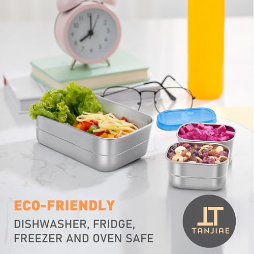 Image of Tanjiae 3 CUP+1 CUP Stainless Steel Lunch Snack Containers Set | Leak Proof 304 Stainless Steel Food Containers with Silicone Lids - Perfect Metal Lunch Box for Home and Travel (25oz+8oz*2)