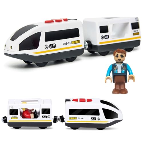 PLLYPE Elektriskt tåg för barn, brandtåg med ljus och ljud, batteridriven driven lokomotiv, kompatibel med Thomas, Brio, pedagogisk leksak barngåvor, vit