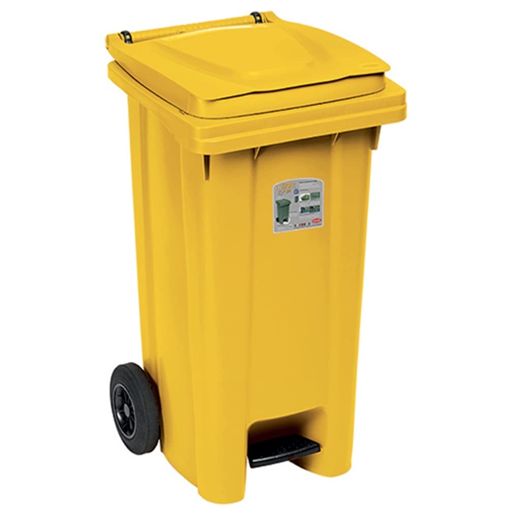 Bidoni industriali con Pedale Coperchio Ruote 120 Lt Raccolta differenziata 4Pz pattumiera contenitori bidoni cibi Alimenti nettezza Urbana per Pub Bar ristoranti Hotel casa Giardino