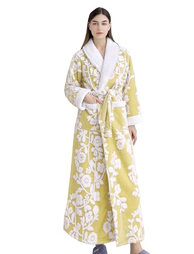 Women's Sherpa Fleece Chenille Robes Long Warm Plush Luxury Bathrobe Fuzzy Thicken Housecoat Jacquard Pattern